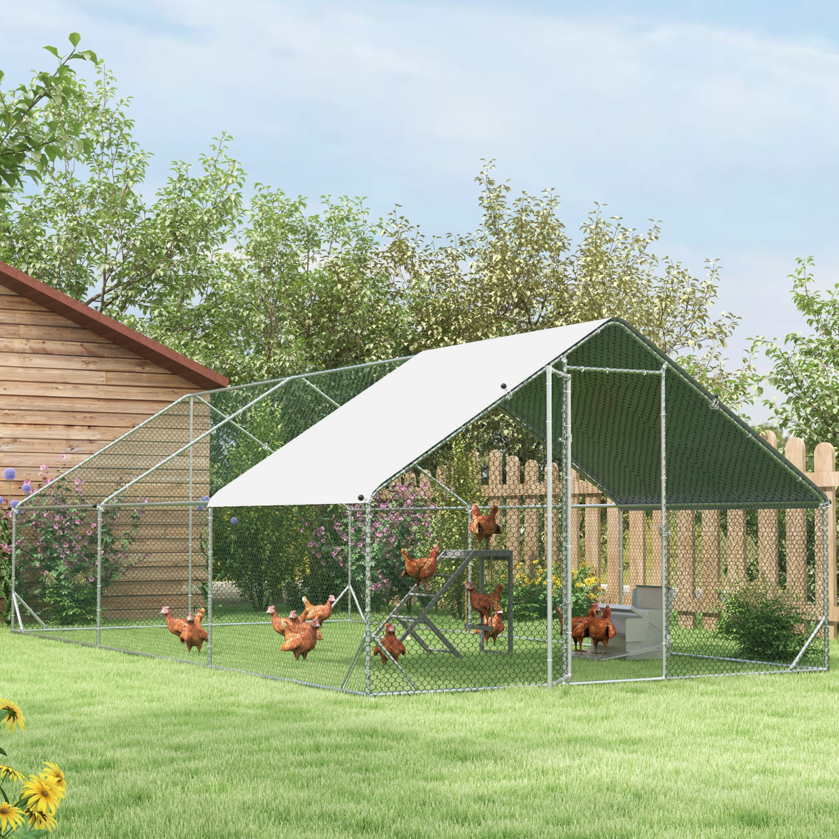 PawHut Walk In Chicken Run Large Galvanised Chicken Coop with Cover 6 x 3 x 2m