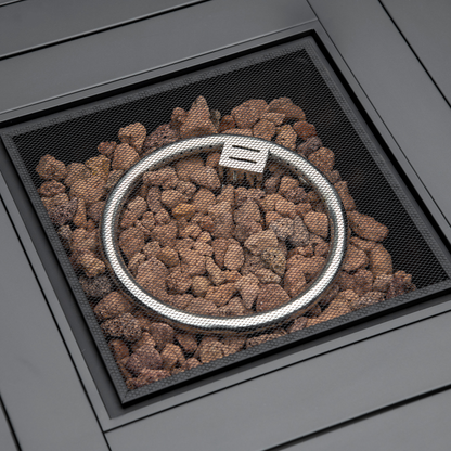 Outsunny Gas Fire Pit Table w/ Rain Cover, Mesh Lid & Lava Stone, 40,000 BTU