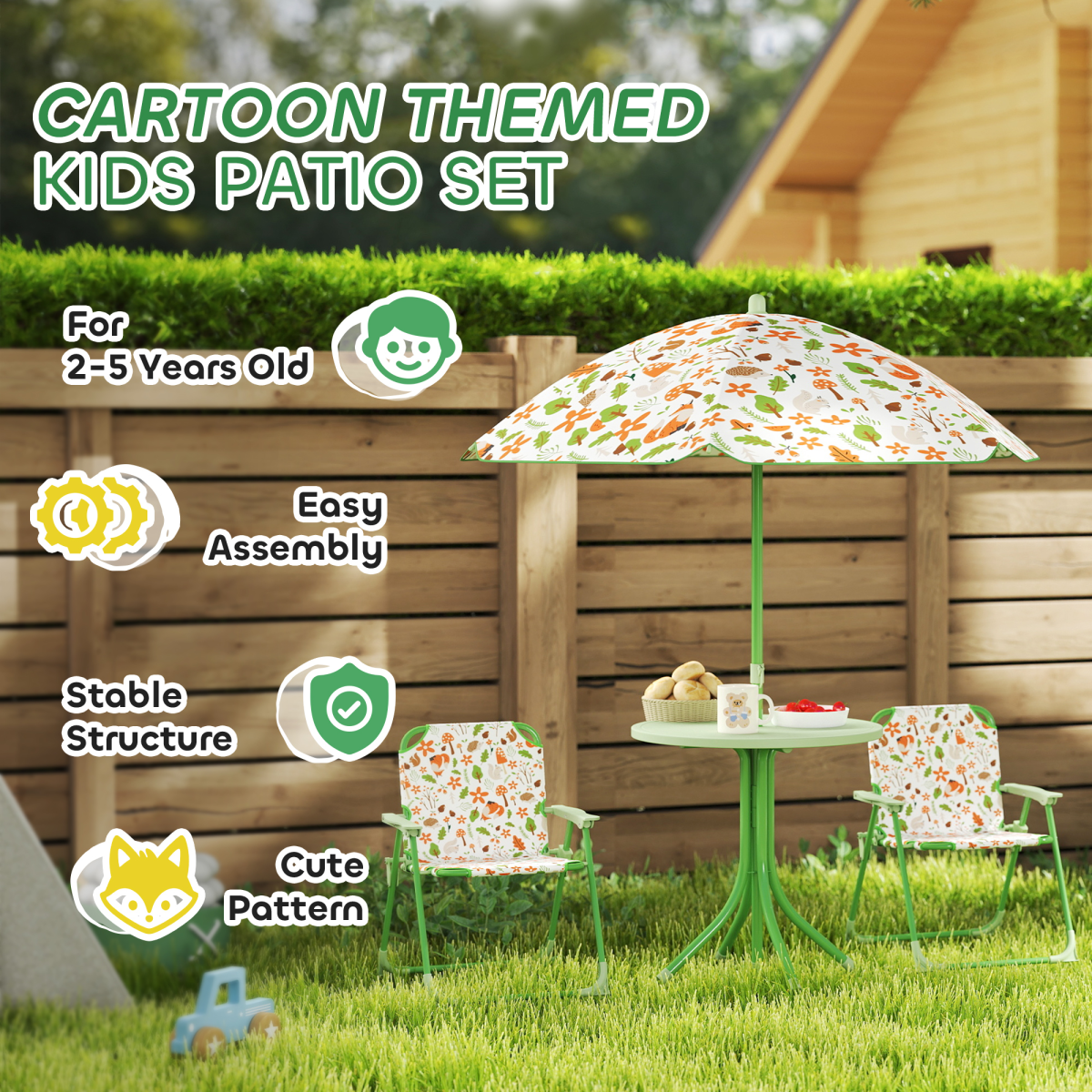 Cute Fox Design Kids Outdoor Furniture Set with Adjustable Parasol