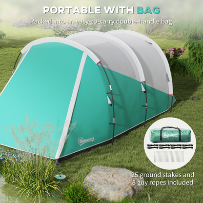 Outsunny 3000mm Waterproof Camping Tent with 2 Rooms for 4-5 Man, Green
