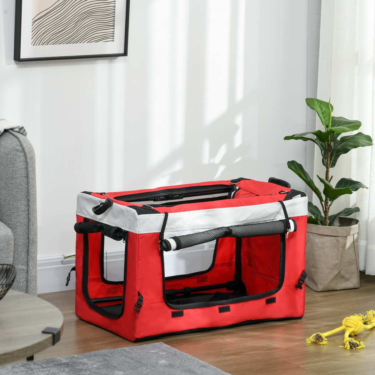 PawHut Foldable Pet Stroller w/ Detachable Carrier, Soft Padding - Red