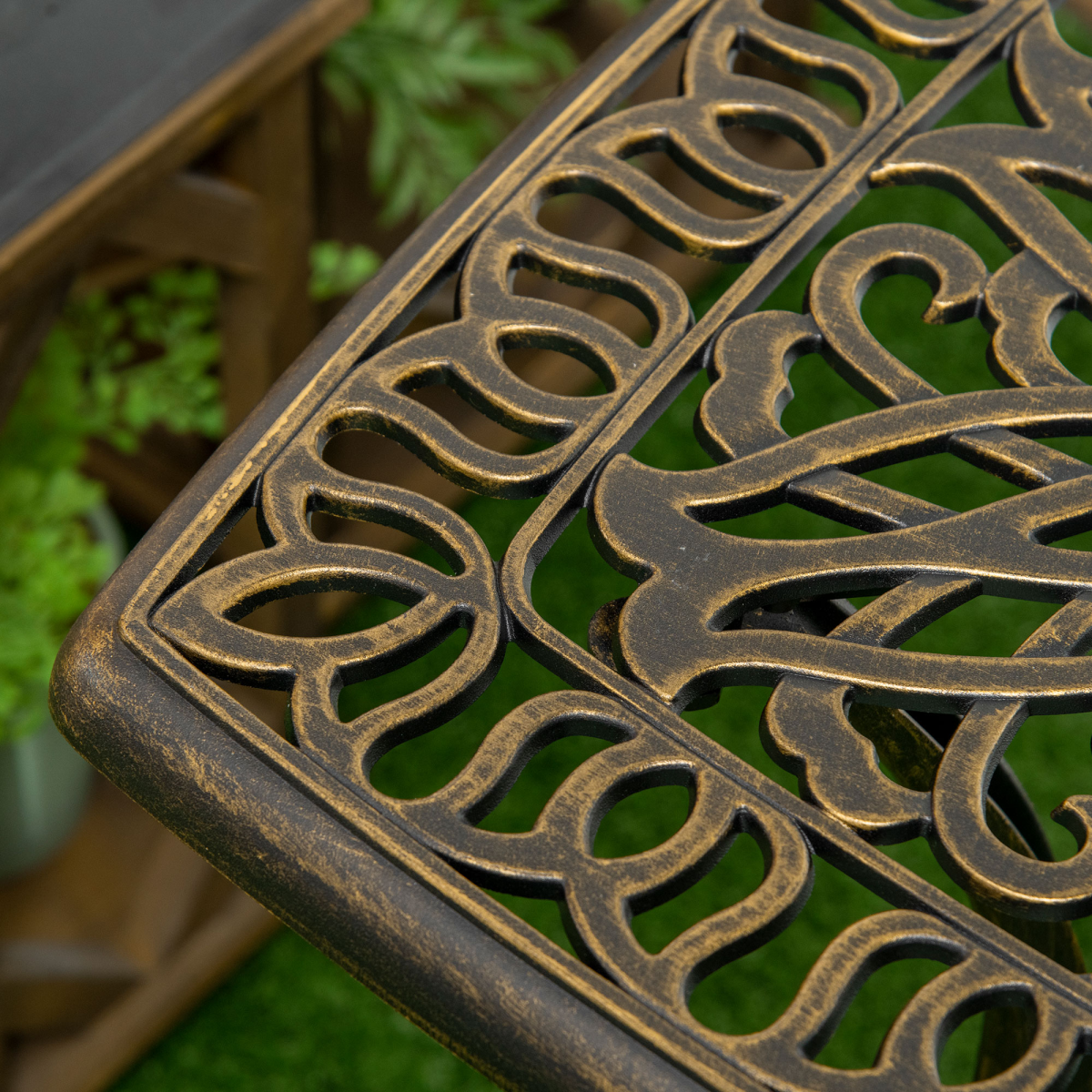 Outsunny 54 x 54cm Aluminium Outdoor Garden Side Table w/ Umbrella Hole, Bronze