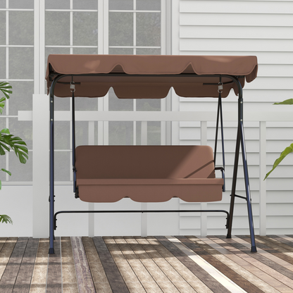 Outsunny Outdoor 3-person Porch Swing Chair with Adjustable Canopy Brown