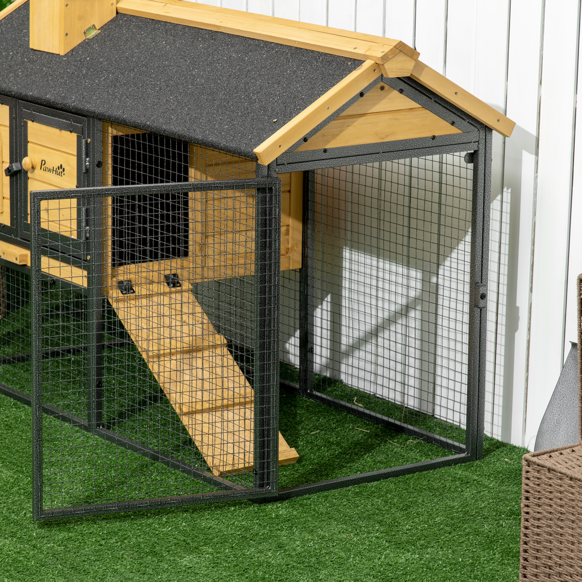PawHut Rabbit Hutch Outdoor Bunny Cage w/ Run, Removable Tray 120 x 55.5 x 80cm