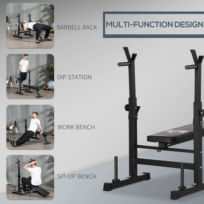 HOMCOM Adjustable Weight Bench with Barbell Rack and Dip Station, Black