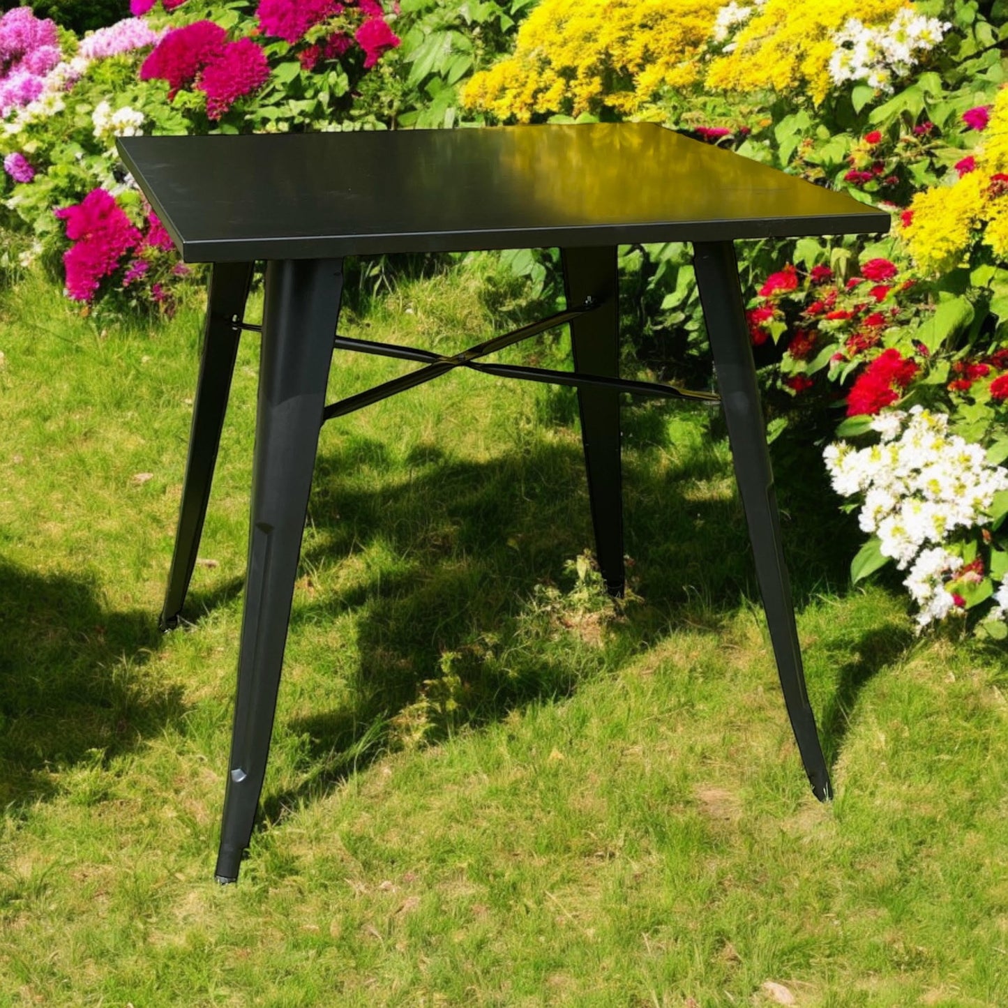 Contemporary and Durable 80x80x76cm Metal Dining Table - Modern Table for Home, Bistro, Cafe, Patio, Indoor, and Outdoor Use for Breakfast, Outdoor Gatherings, or any Spaces (Black)