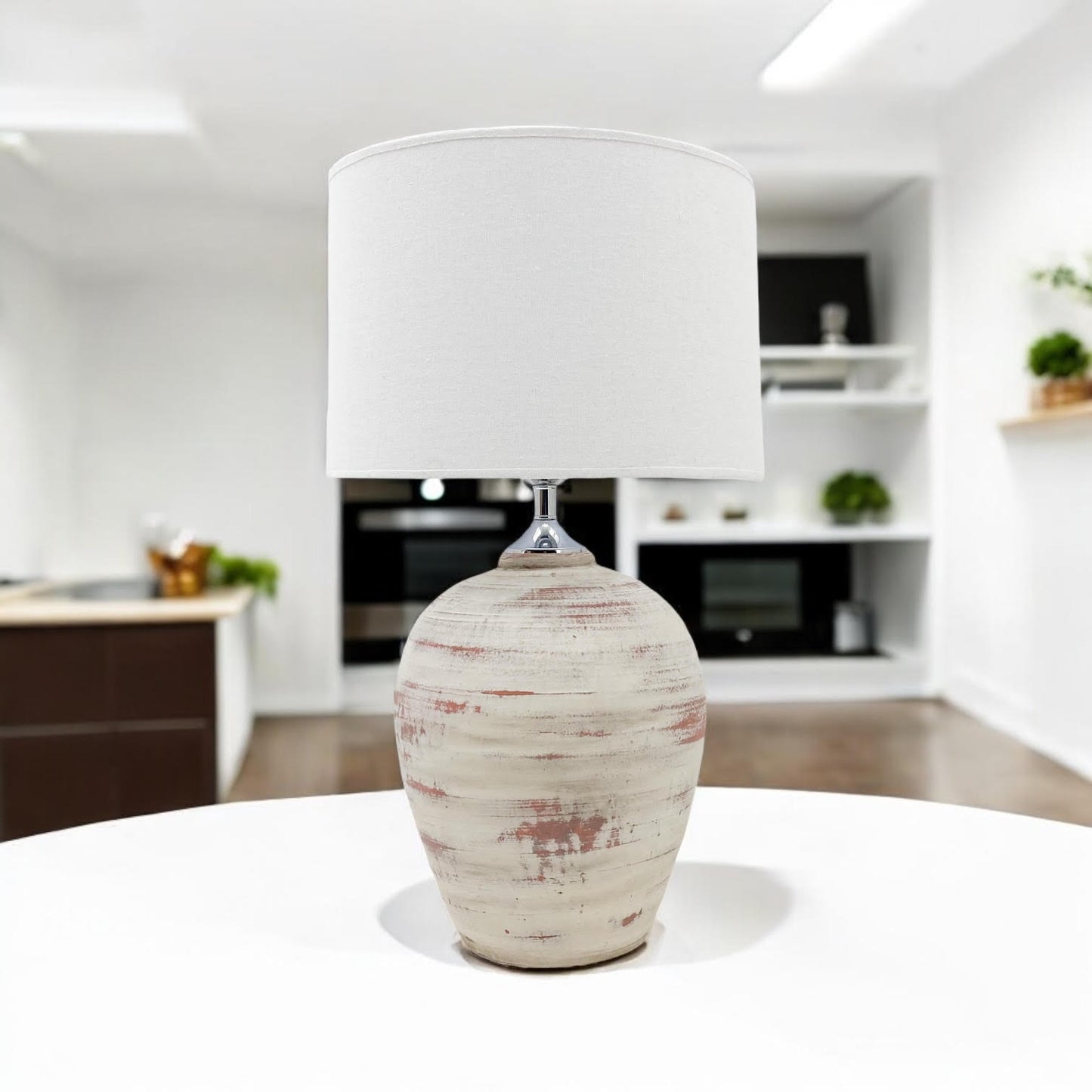 AcaciaHome Elegant Ceramic Table Lamp with Fabric Drum Shade – Decorative Bedside or Nightstand Light, Warm Soft Ambient Glow, E27 Bulb Compatible Lamp for Bedroom, Office & Desk (61cm Cream Lamp)