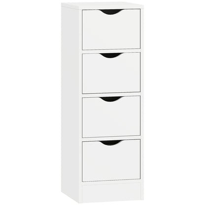 HOMCOM 4-Drawer Bathroom Cabinet, Freestanding Narrow Storage Cabinet with Groove Handles for Small Spaces, White