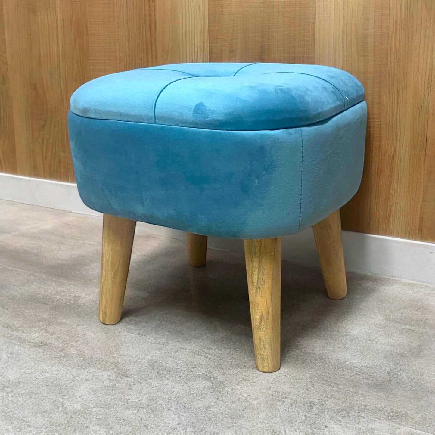 AcaciaHome Stylish & Durable Living Velvet Ottoman Footstool with Lift-Up Storage, Round Design, Traditional Pattern, Comfortable Medium Firmness for Living Room, Office or Lounge (Blue, Round)
