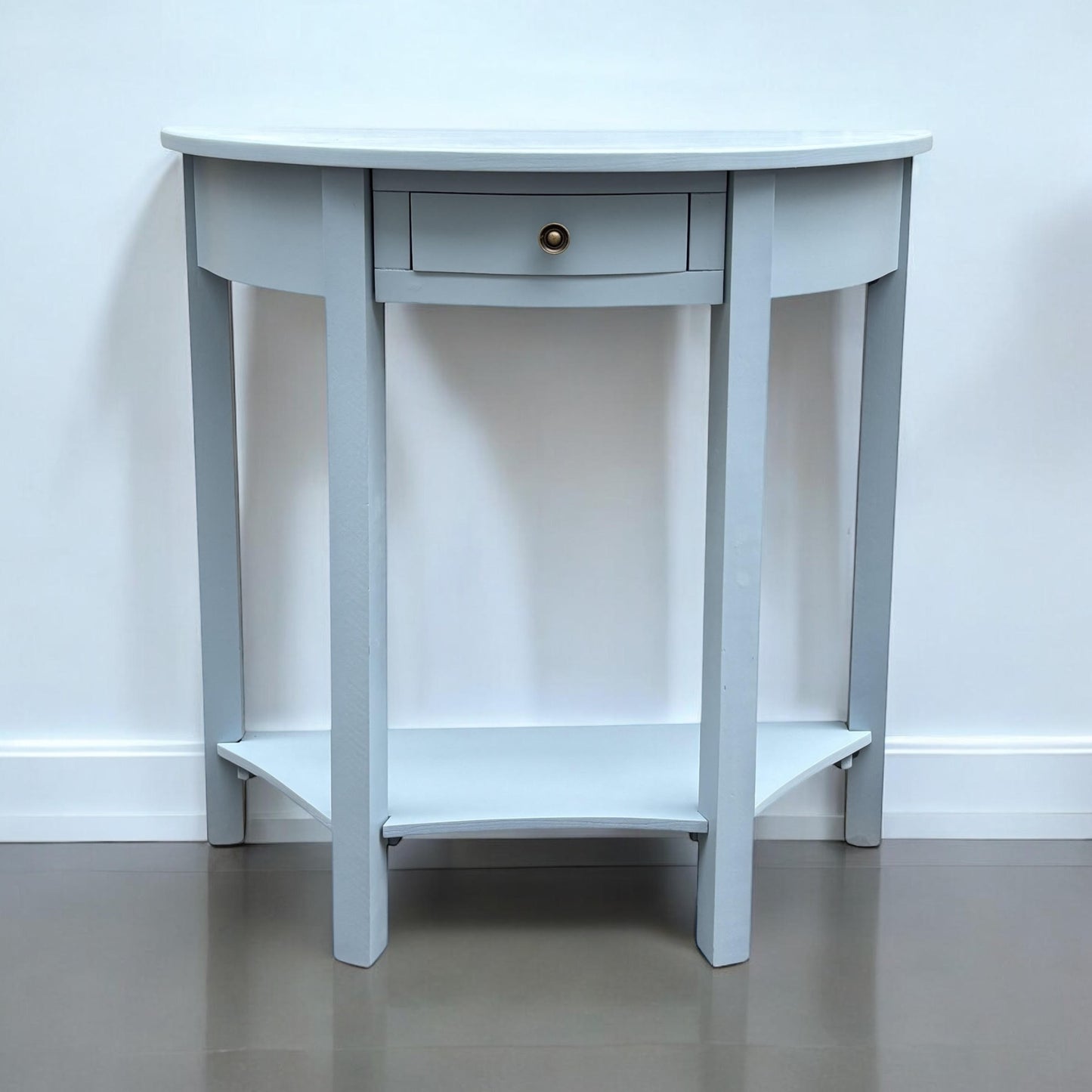 AcaciaHome Modern and Stylish 1 Drawer Semicircle Design Console Table - Art Deco Style with Storage, Medium Wood Tone, and Satin Knob Handle for Home, Office, or Living Spaces (Sky Blue)