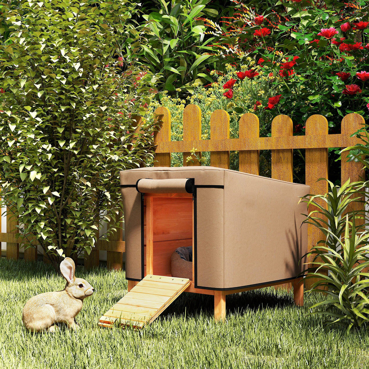 PawHut Water-Resistant Rabbit Hutch Cover for X-D2-0047 and Similar Models, 43 x 52 x 37cm, Brown