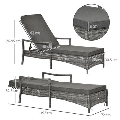 Outsunny Patio Rattan Sun Lounger, Dual Wicker Weave Outdoor Single Reclining Chair Furniture, 5-Level Adjustable Backrest w/ Removeable & Washable Cushion, Mixed Grey
