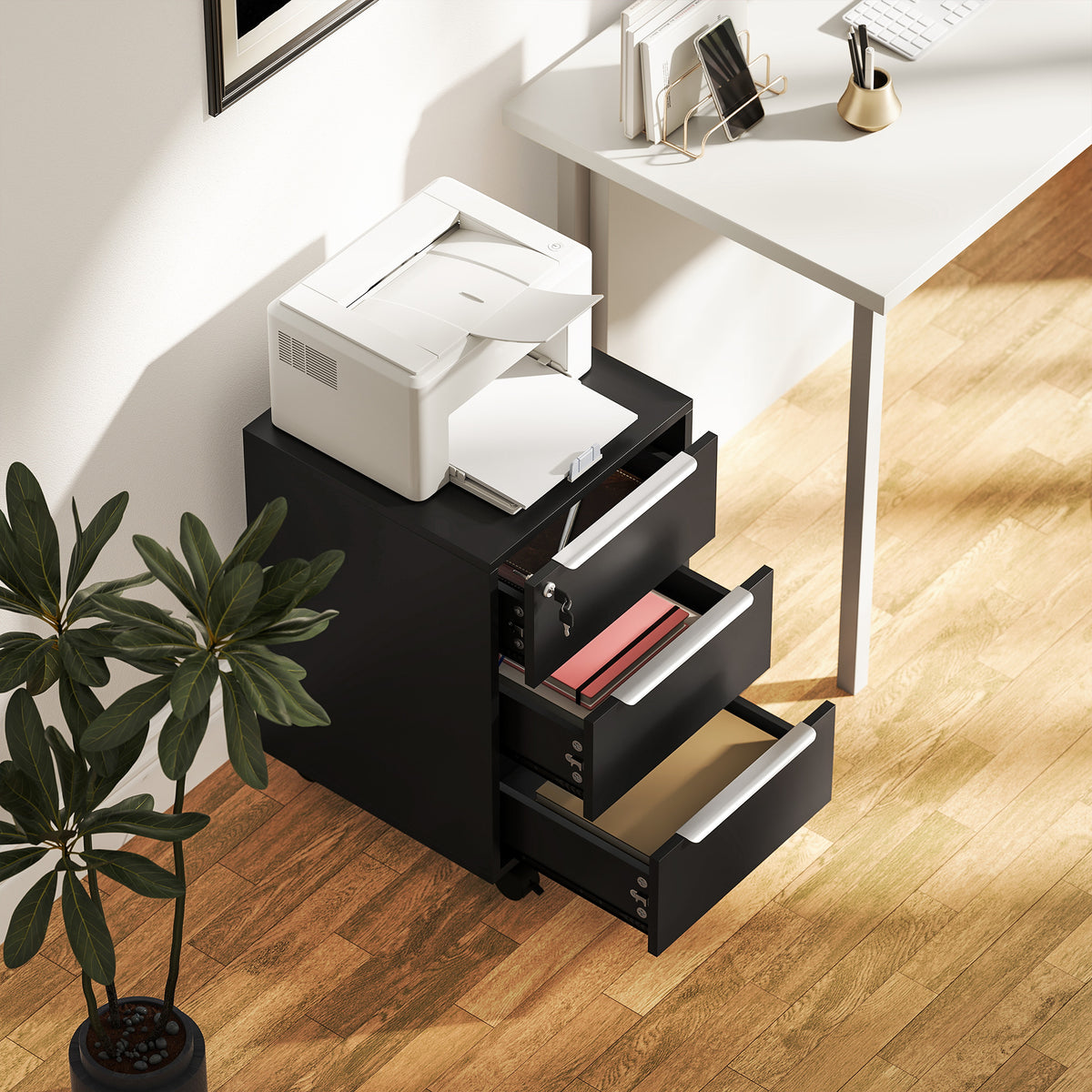 HOMCOM Three-Drawer Locking Filing Cabinet - Black