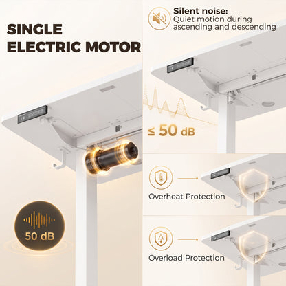 HOMCOM Standing Desk Memory Control Height Adjustable Desk 2 Cable Holes LED Display Sit Stand Desk White