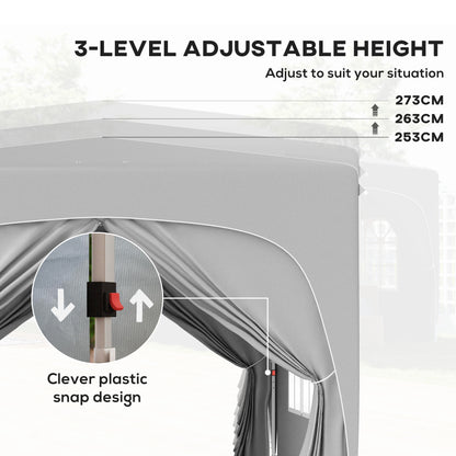Outsunny 3 x 3m Pop-Up Gazebo Shelter, with Accessories - Light Grey