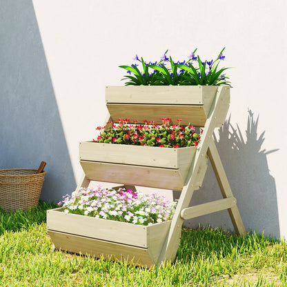 Outsunny 3 Tier Raised Garden Bed Wooden Elevated Planter Box Kit, 66L for Flower, Vegetable, Herb, 65x75x78cm, Green