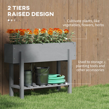 Outsunny Wooden Two-Tier Raised Planter, Two Drainage Holes, 35L - Grey