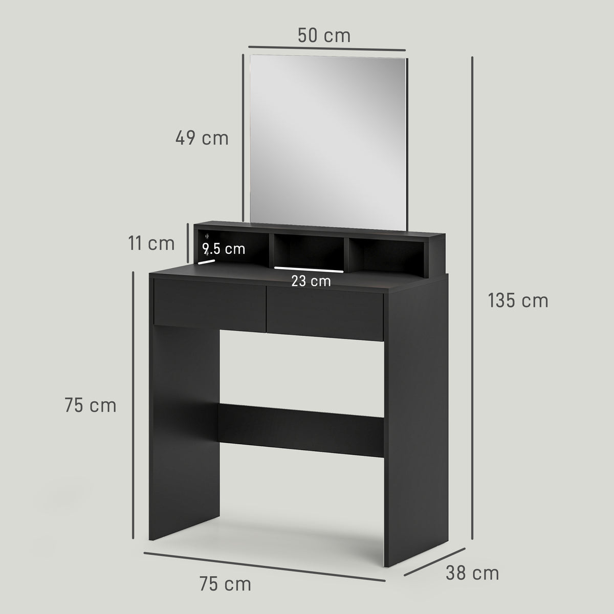 HOMCOM Multi-Storage Dressing Table, with Mirror - Black