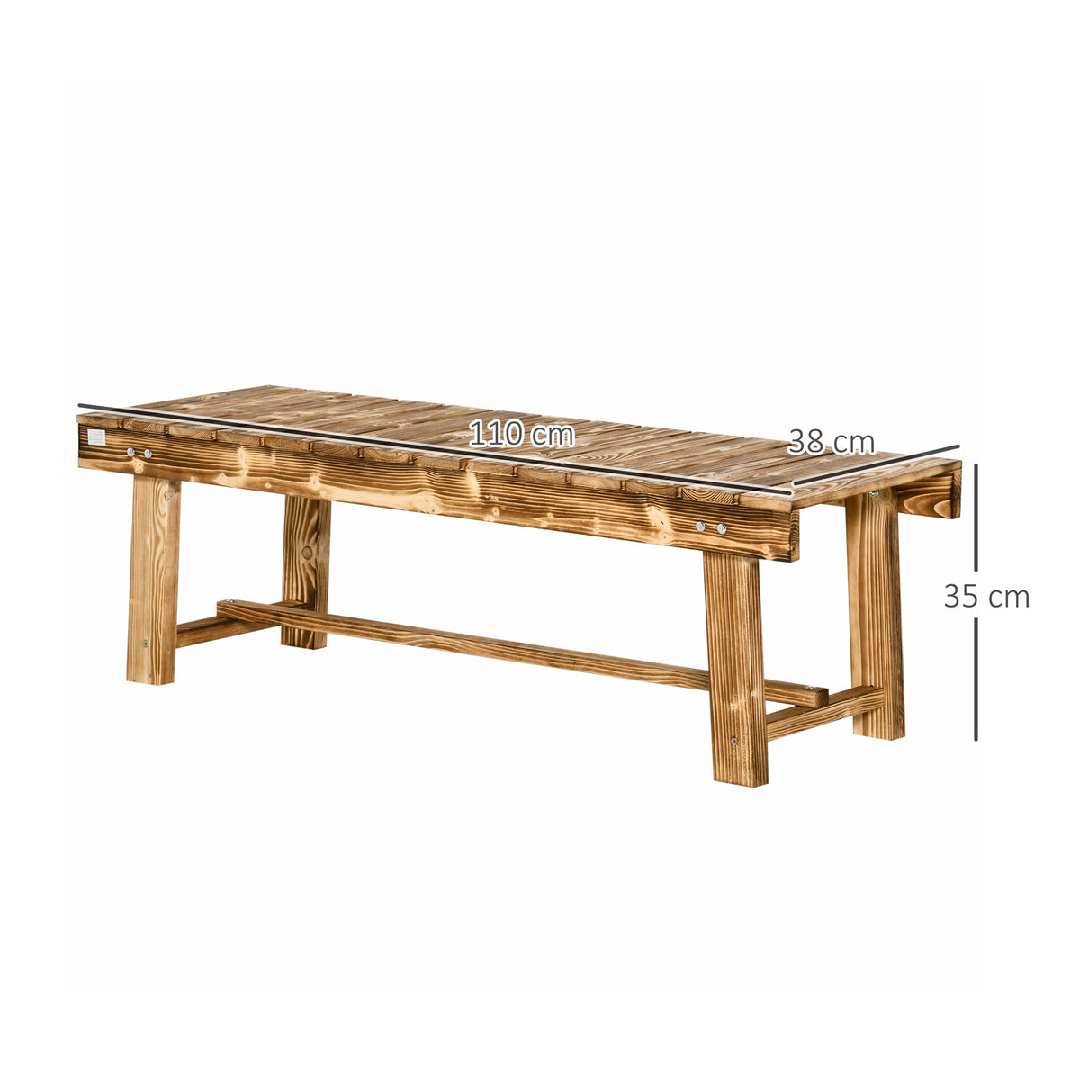 Outsunny 1 Piece 2-seater Outdoor Indoor Wooden Garden Bench Fir Patio Loveseat, 110L x 38W x 35Hcm, Carbonised