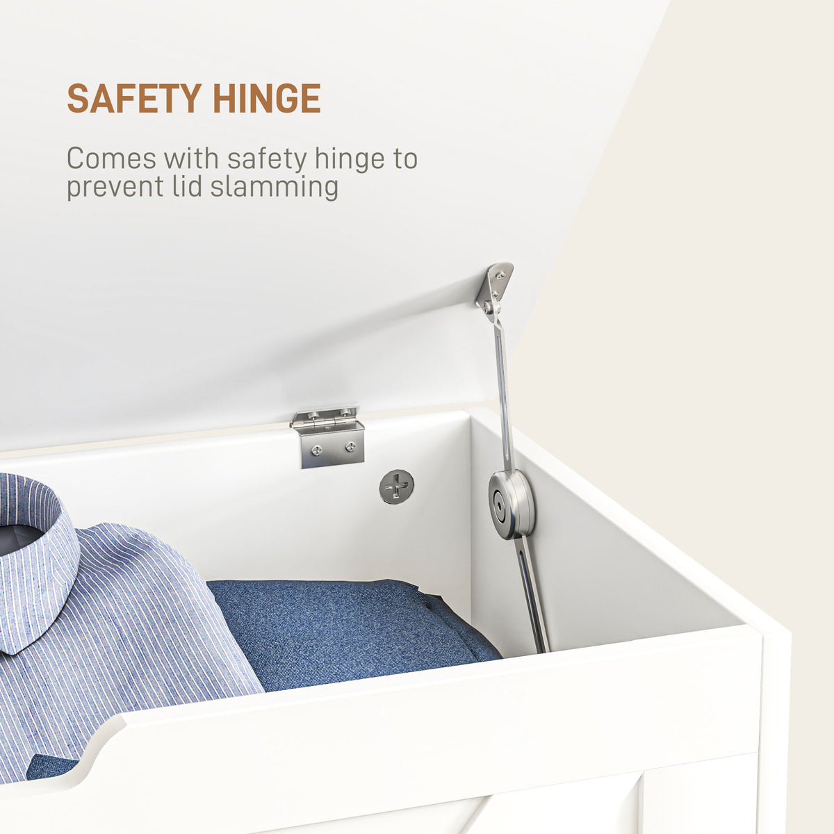 HOMCOM 100L Home Storage Box, with Safety Hinge - White Wood-Effect