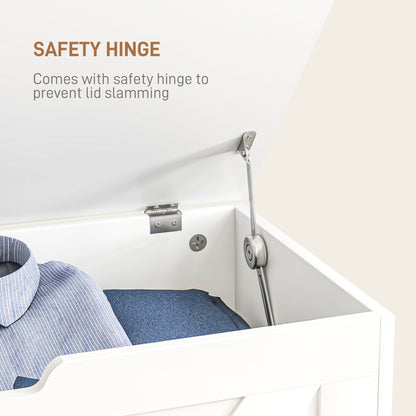 HOMCOM 100L Home Storage Box, with Safety Hinge - White Wood-Effect