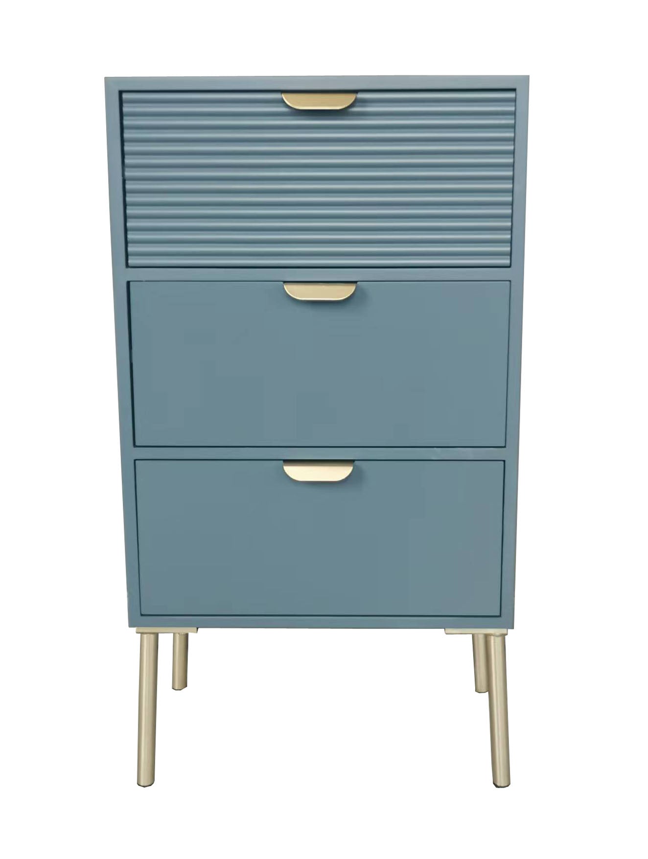 AcaciaHome Durable and Functional Wooden 3 Drawer Chest – Compact Storage Solution with 3-drawer chest, pine top, metal handles, and ample storage in a sleek for modern bedrooms (Blue)