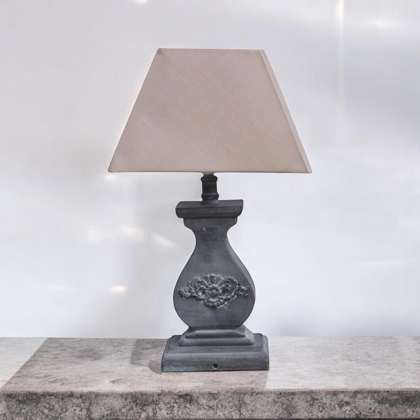 Modern Tall Wooden Washed Table Lamp - Traditional Shabby Chic Design with Taupe Linen Shade, Wood Effect Finish for Living Rooms, Bedrooms, or Hallways Decor (32cm Light Blue with Cream Shade)