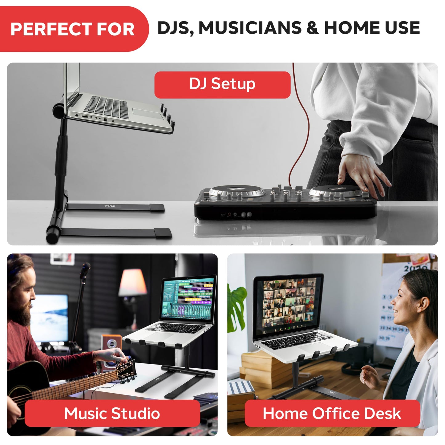 Pyle Single Tray Laptop Stand Adjustable Height Foldable Desk Riser Ergonomic Portable Support for Tablet MacBook DJ Mixer