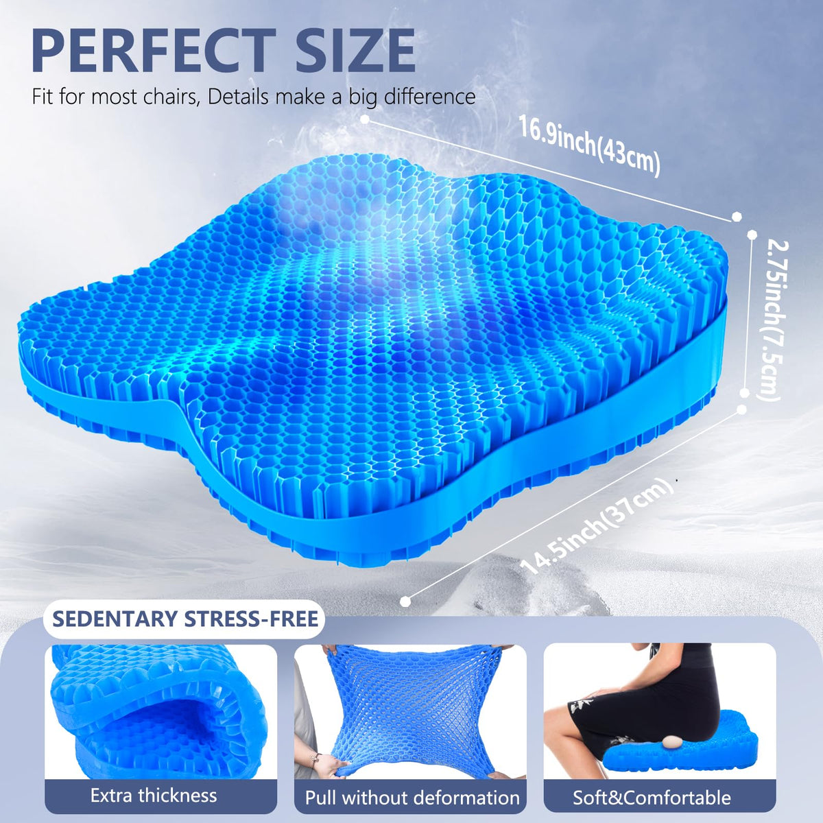 Gel Seat Cushion, Honeycomb Office Chair Seat Cushion Pads for Long Sitting