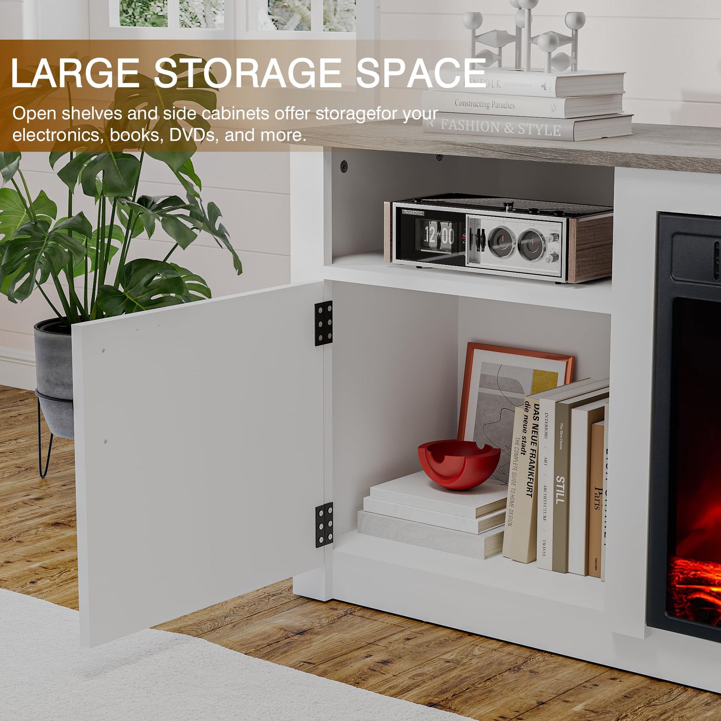 M.C.Haus 157cmW TV Stand 23" Electric Fireplace Modern Entertainment Centre with Realistic 3D Flame Effect, Overheat Protection & Remote Control