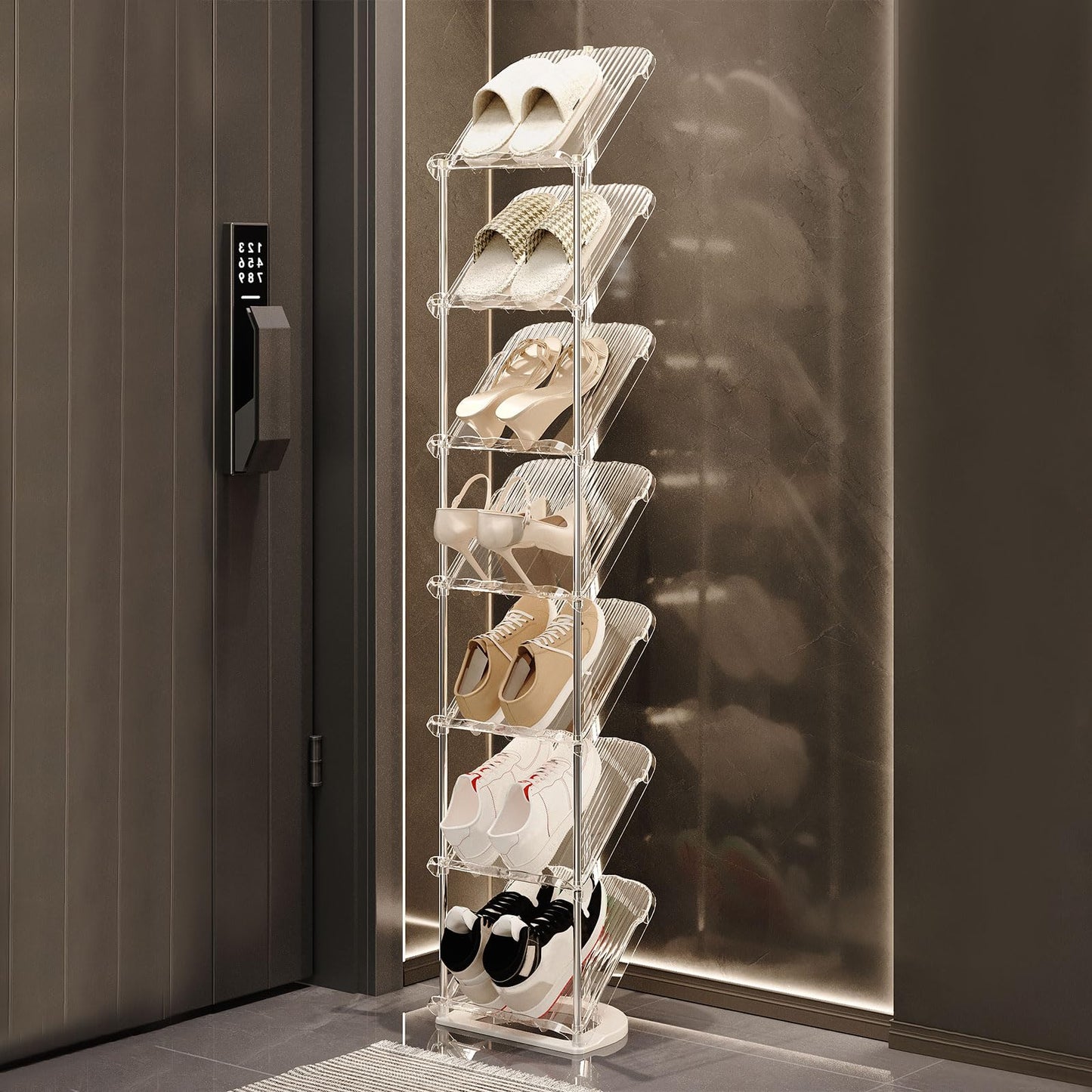 kiss me Sloping Narrow Shoe Rack,5/6/7/8 Tiers Transparent shoe rack small Slim Tall Shoe Storage Rack Vertical Shoe Shelf Stand Holder Organiser