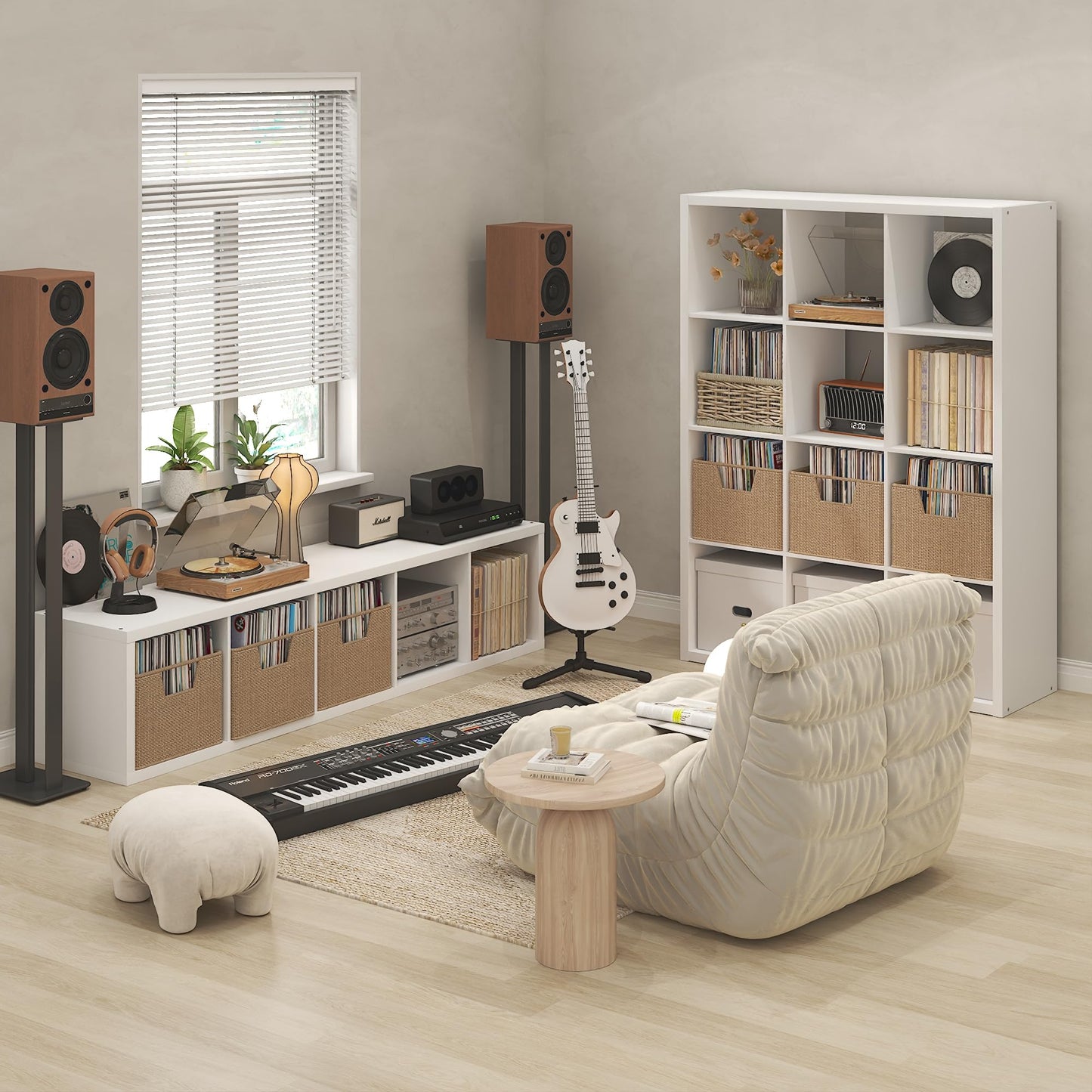 Furinno CUBICLE Record Player Stand with Vinyl Storage, 5-Cube 1.2 Extra Thick Vinyl Record Storage