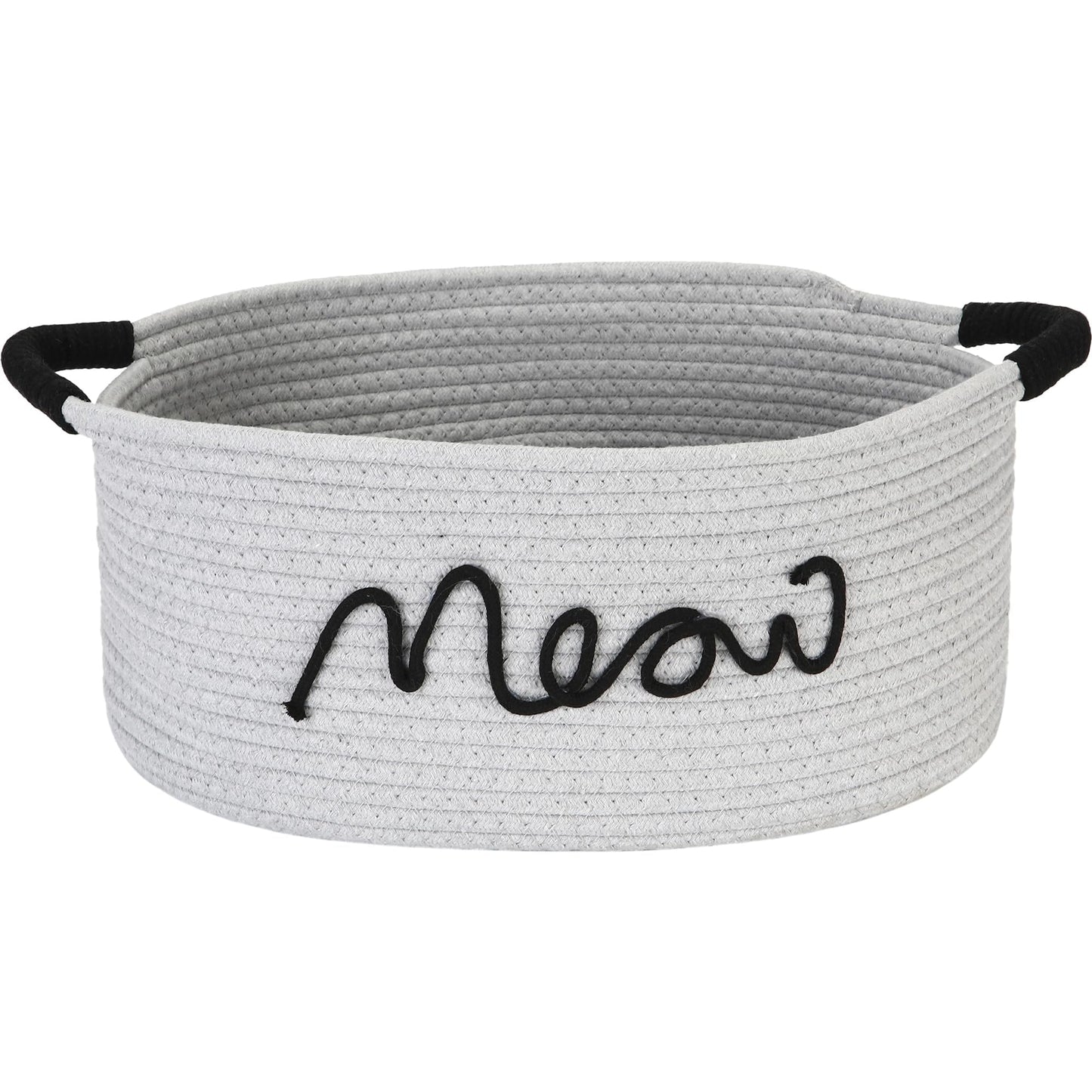 Sea Team Grey Cotton Rope Cat Toy Storage Basket Meow Print with Handles