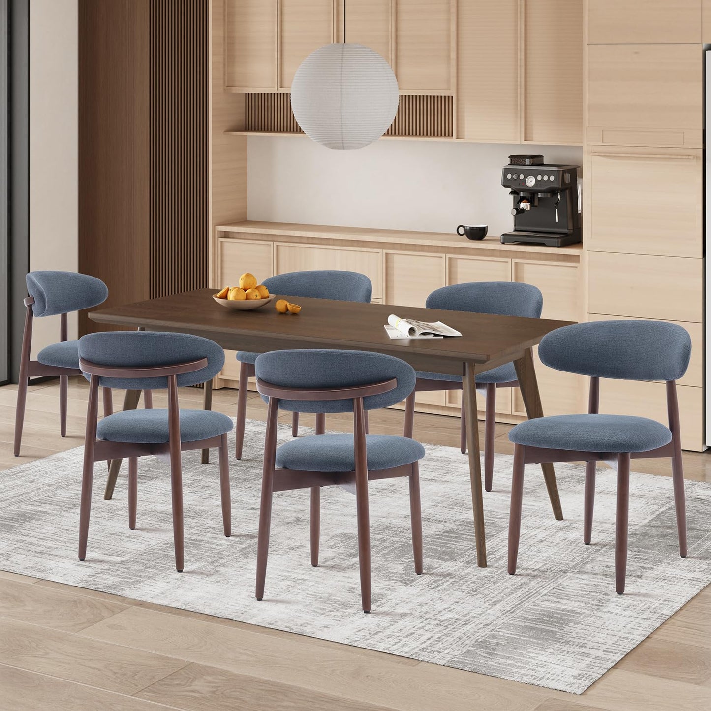 COLAMY Modern Dining Chairs Set with Wooden Legs – Upholstered Fabric Dining Room Chairs with Curved Backrest, Soft Cushion Seat