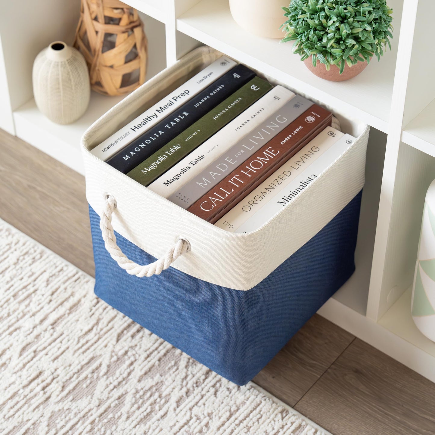 OrganiHaus Fabric Storage Boxes, Set of 3 Foldable 28x28 Cube Organiser Bins with Rope Handles for Shelves, Nursery & Closet