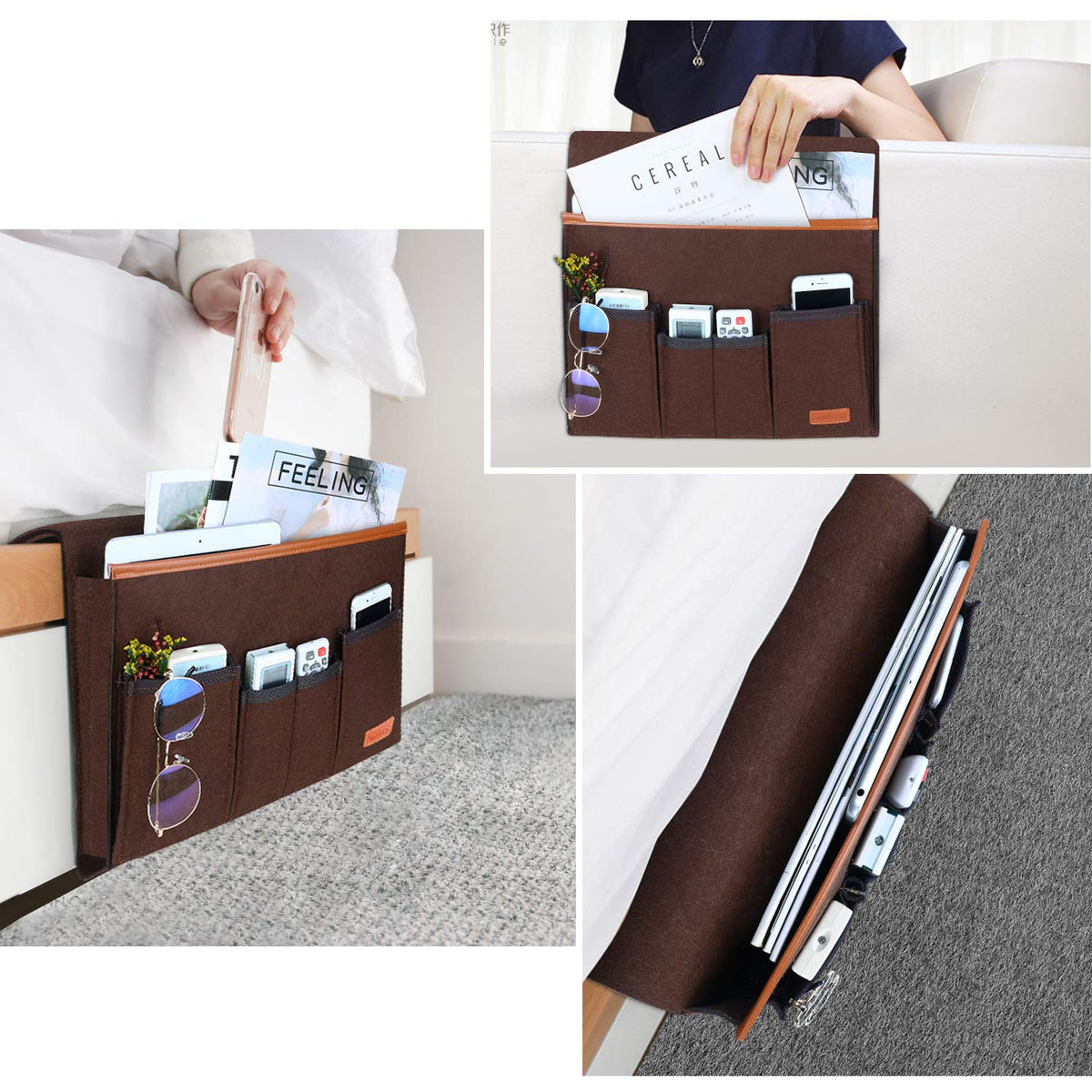 SIMBOOM Sofa Armrest Hanging Storage Bag - Coffee