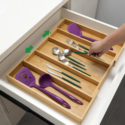 Utoplike Bamboo Cutlery Tray Expandable Drawer Organisers for Utensils Holder, Cutlery Tray Organiser, Drawer Divider for Silverware, Flatware, Knives