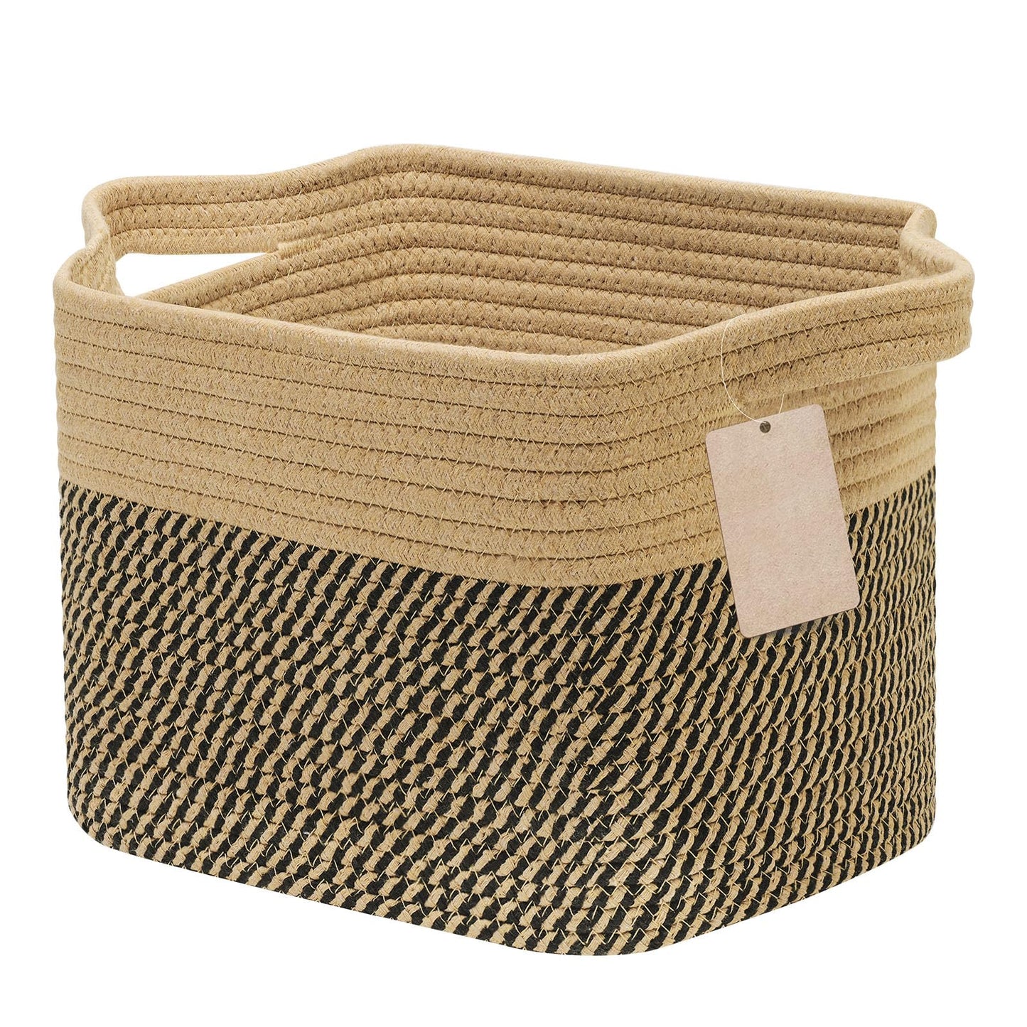 JOJOSEE Small Cotton Rope Woven Storage Basket for Shelves, Black&Brown