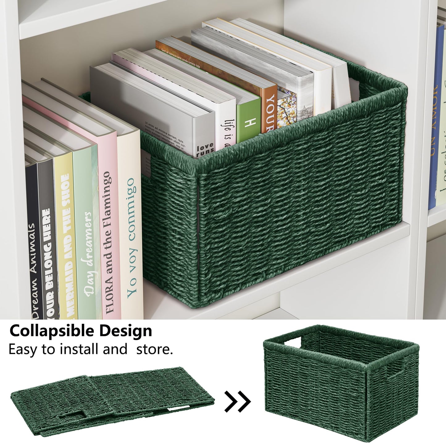 Vagusicc Wicker Storage Basket, Foldable Storage Cubes Organizer Bins, Handwoven Storage Baskets for Shelves Closet Office Bathroom