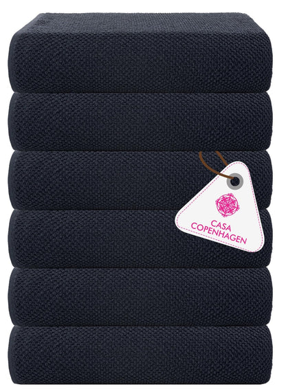 CASA COPENHAGEN Popcorn Textured 6-Piece Small Bath Towel Set - Navy Blue, 550 gsm, 6-piece small bath towels, cotton towels for rough and tough use