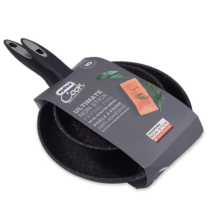 Zyliss E980107 Ultimate Non-Stick 2 x Frying Pans Set, 20cm/8in and 28cm/11in, Forged Aluminium, Black, Rockpearl Plus Non-Stick Technology, Suitable