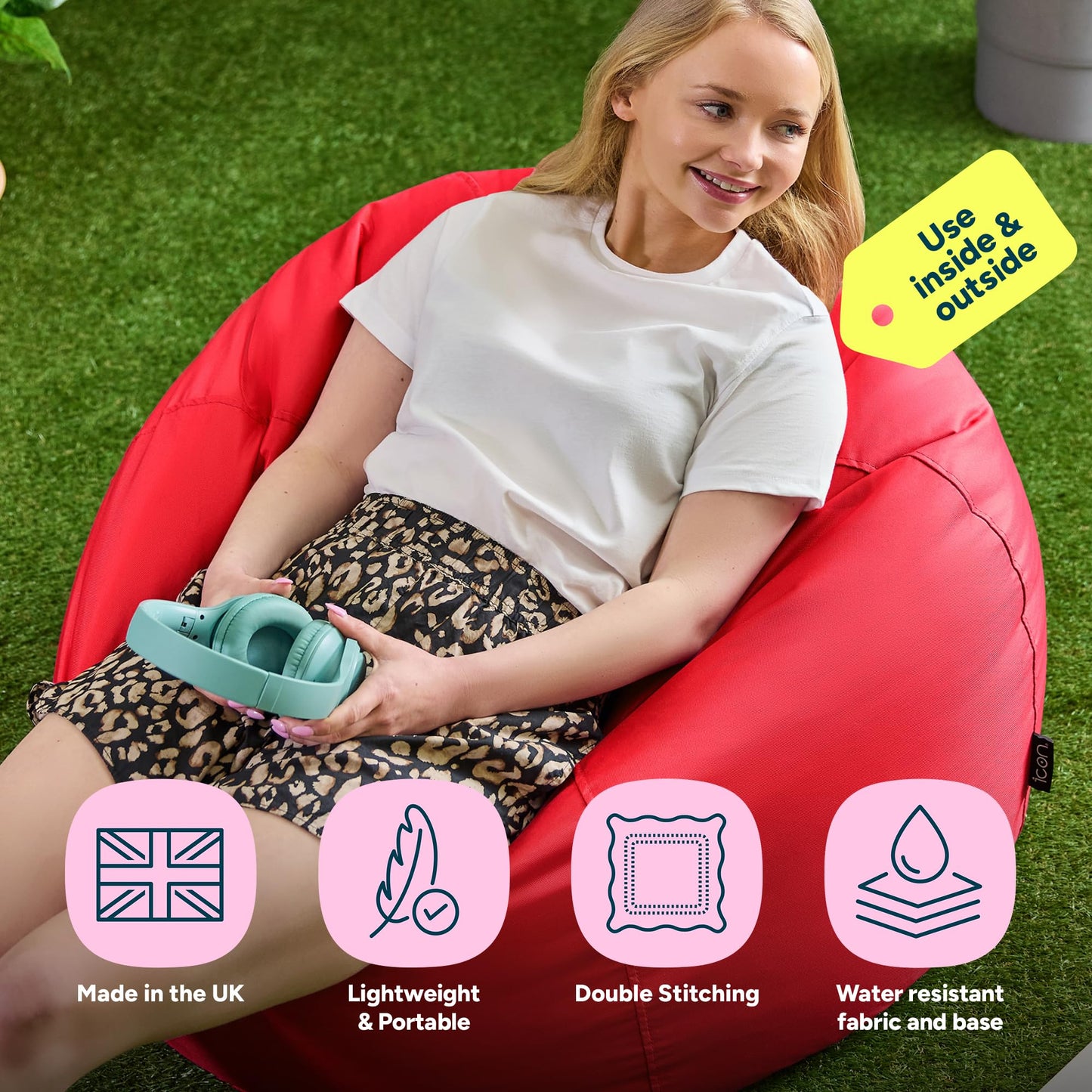 Bean Bag Bazaar Kingston Outdoor Bean Bag with Filling Included, Red