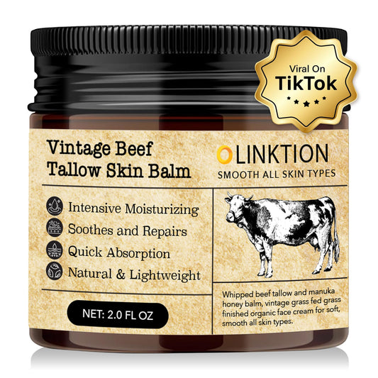 Beef Tallow Honey Balm for Skin:100% Grass-Fed Beef Tallow Moisturizer For Face and Body Vintage Tallow Balm With Olive Oil Manuka Honey For Sensitive