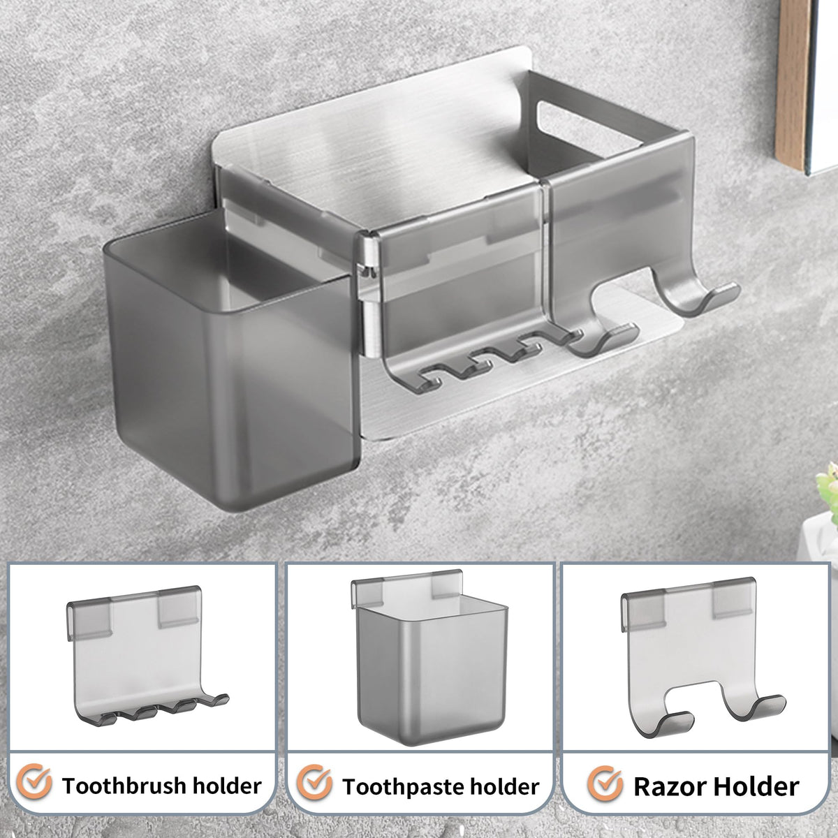 OETAMS Toothbrush Holder Electric No Drilling Toothpaste Holder