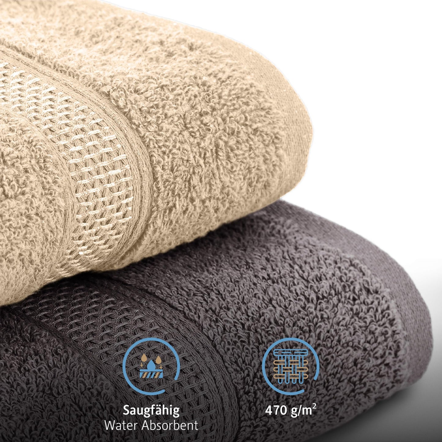 Komfortec Set of 8 Hand Towels 50 x 100 cm 100% Cotton Terry Towelling Soft Anthracite Grey/Beige