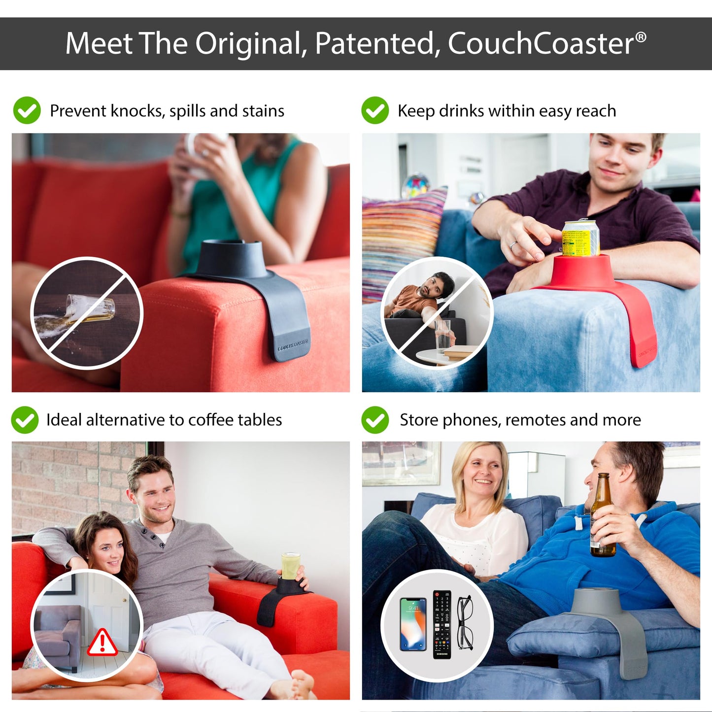HIT PRODUCTS CouchCoaster® - Couch Armrest Cup Holder, Jet Black