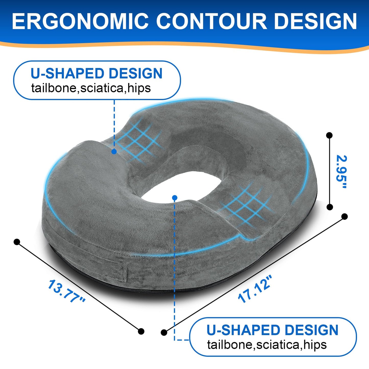 Ecosafeter Donut Cushion Ergonomic Coccyx Support Hemorrhoid Cushion
