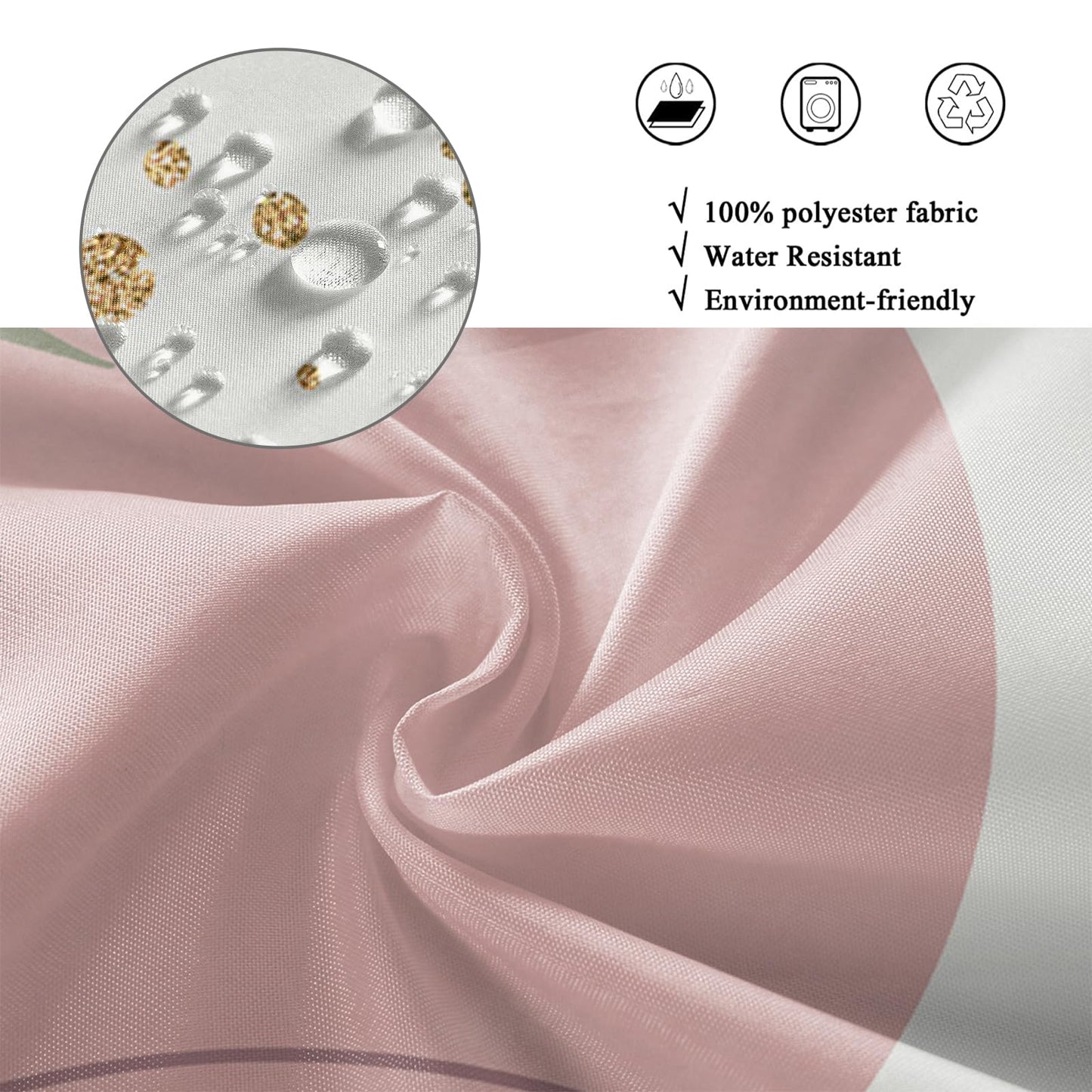 GCIREC Shower Curtain, 180x200cm, Sage Green Pink Boho Mid Century Modern Abstract with Minimalist Leaf Waterproof Fabric Machine Washable Bathroom
