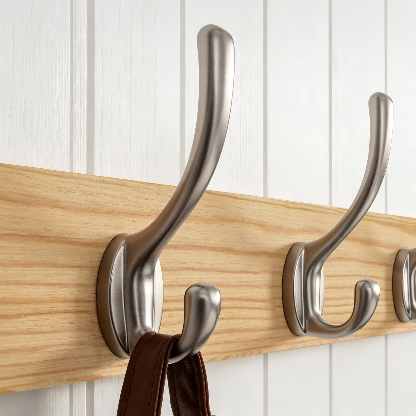 HONSKY Wall Coat Rack - 8 Double Hooks (56cm) | Wooden & Metal Towel/Coat Hanger for Entryway, Bathroom, Bedroom, Garage | Easy Install
