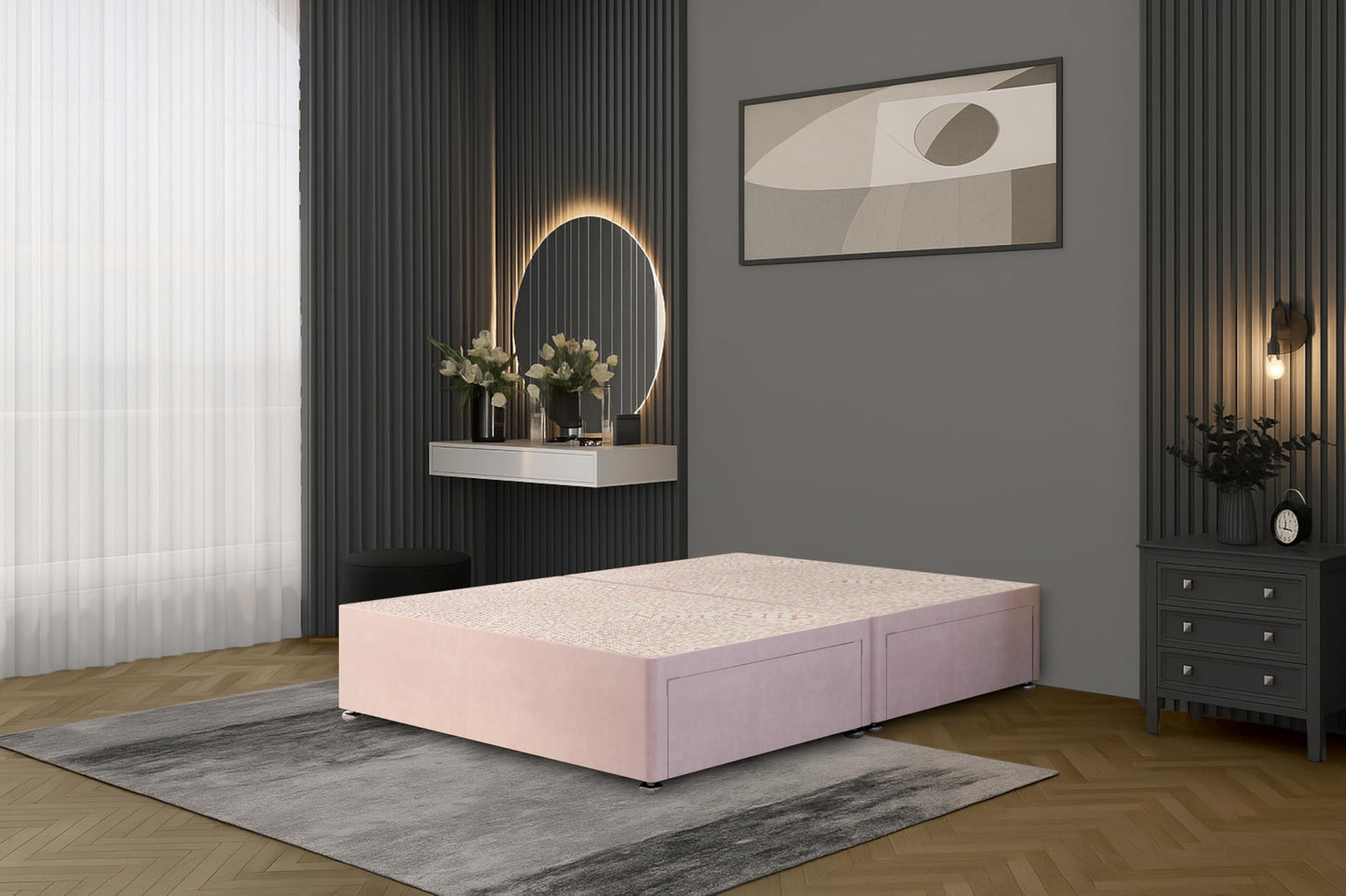 Bed Centre Flexby Divan Bed Base Only with 2 Drawers (Same Side), No Headboard - Available in 3FT, 4FT, 5FT & 6FT